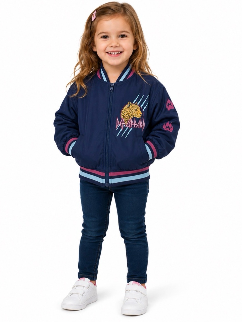 Def Leppard Girls Blue Bomber Jacket 80's Rock Band Size 4/5